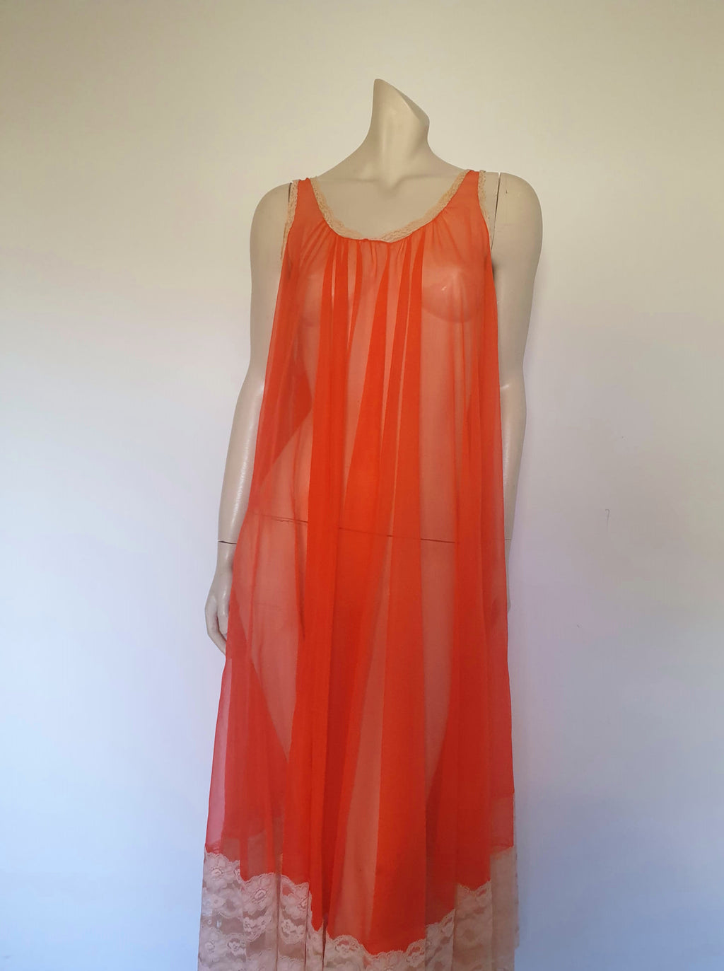 1960s vintage sheer red negligee with lace