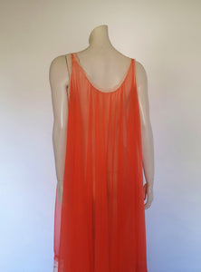 1960s vintage sheer red negligee with lace