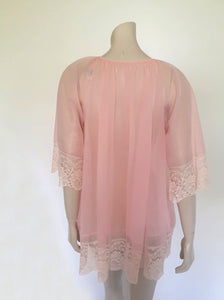 vintage 1960s pink mini babydoll robe sheer nylon with lace
