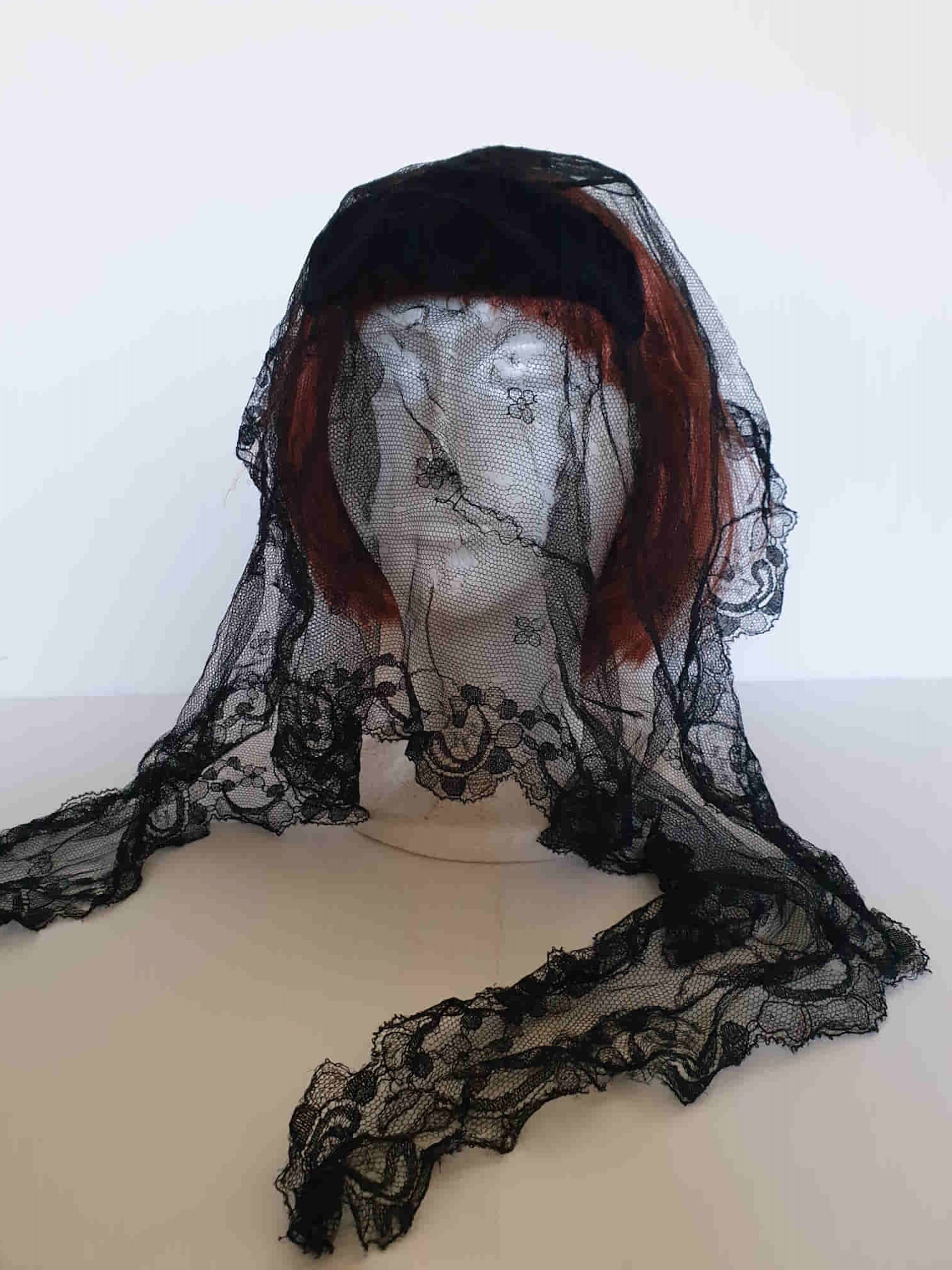 1950s black lace widows veil for halloween costume