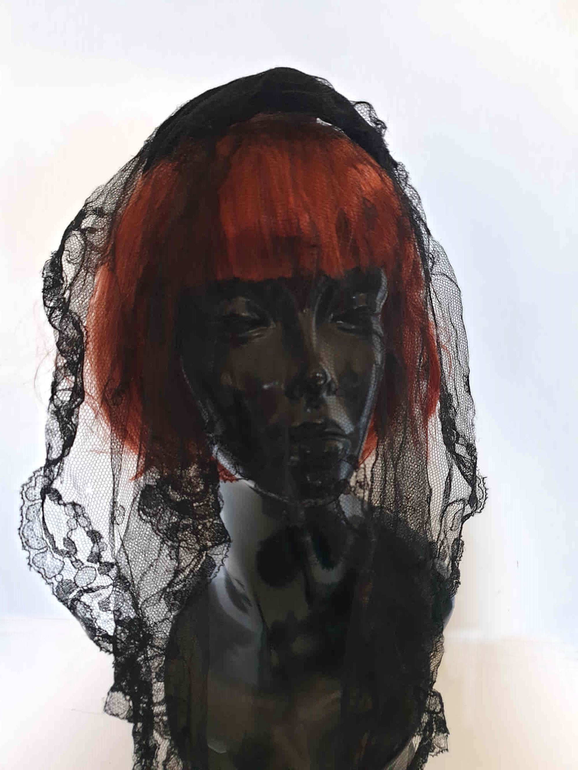 1950s black lace widows veil for halloween costume