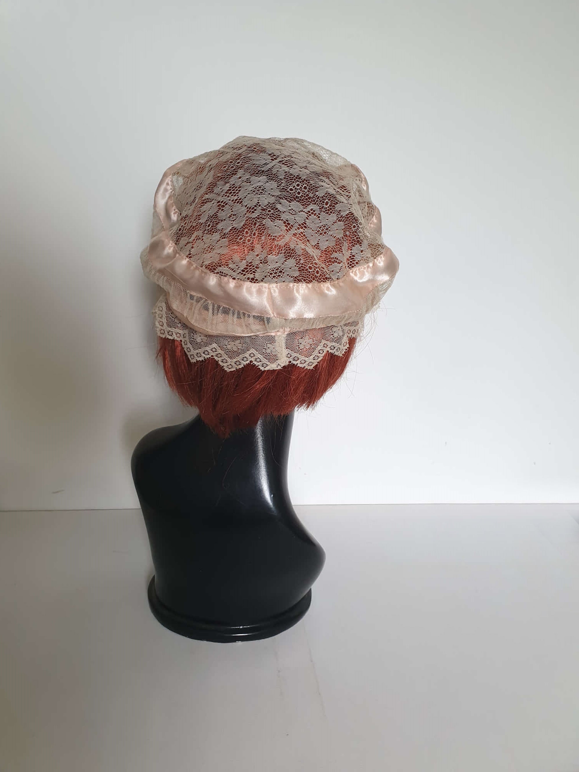 vintage 1920s boudoir cap bed cap pink satin and lace