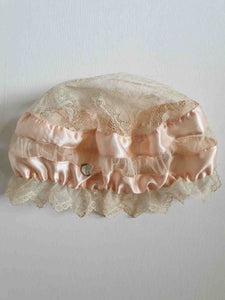 vintage 1920s boudoir cap bed cap pink satin and lace
