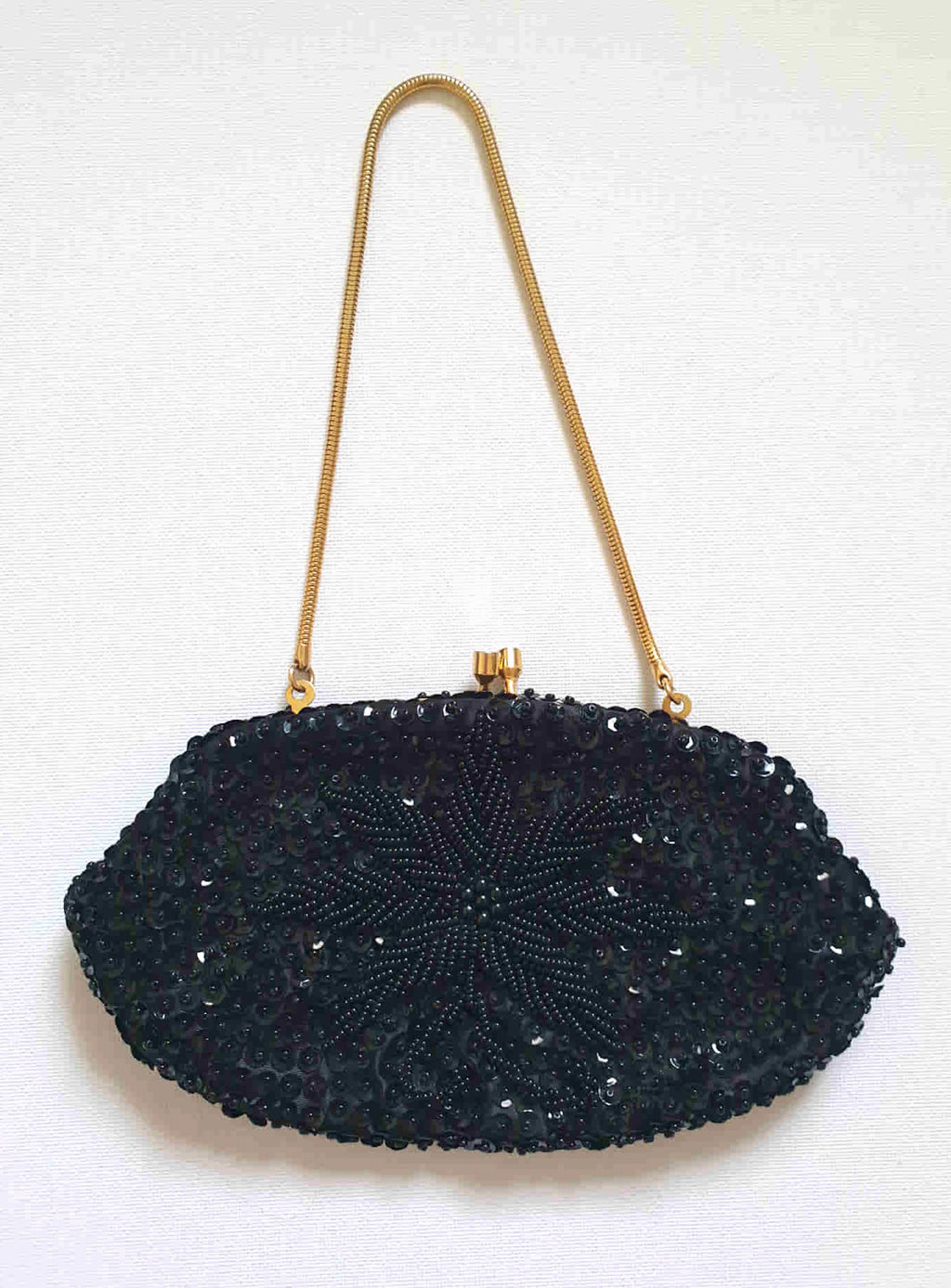 1960s vintage black beaded evening purse