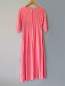 1960s vintage candy pink crepe evening gown extra small