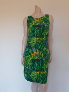 1960s vintage green barkcloth dress pullover shift beach dress small