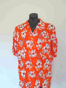 1980s Bright Orange Hawaiian Shirt - XL