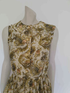 1950s Floral Silk Dress - S