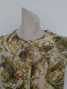 vintage 1950s green floral silk dress small