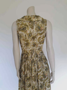 vintage 1950s green floral silk dress small