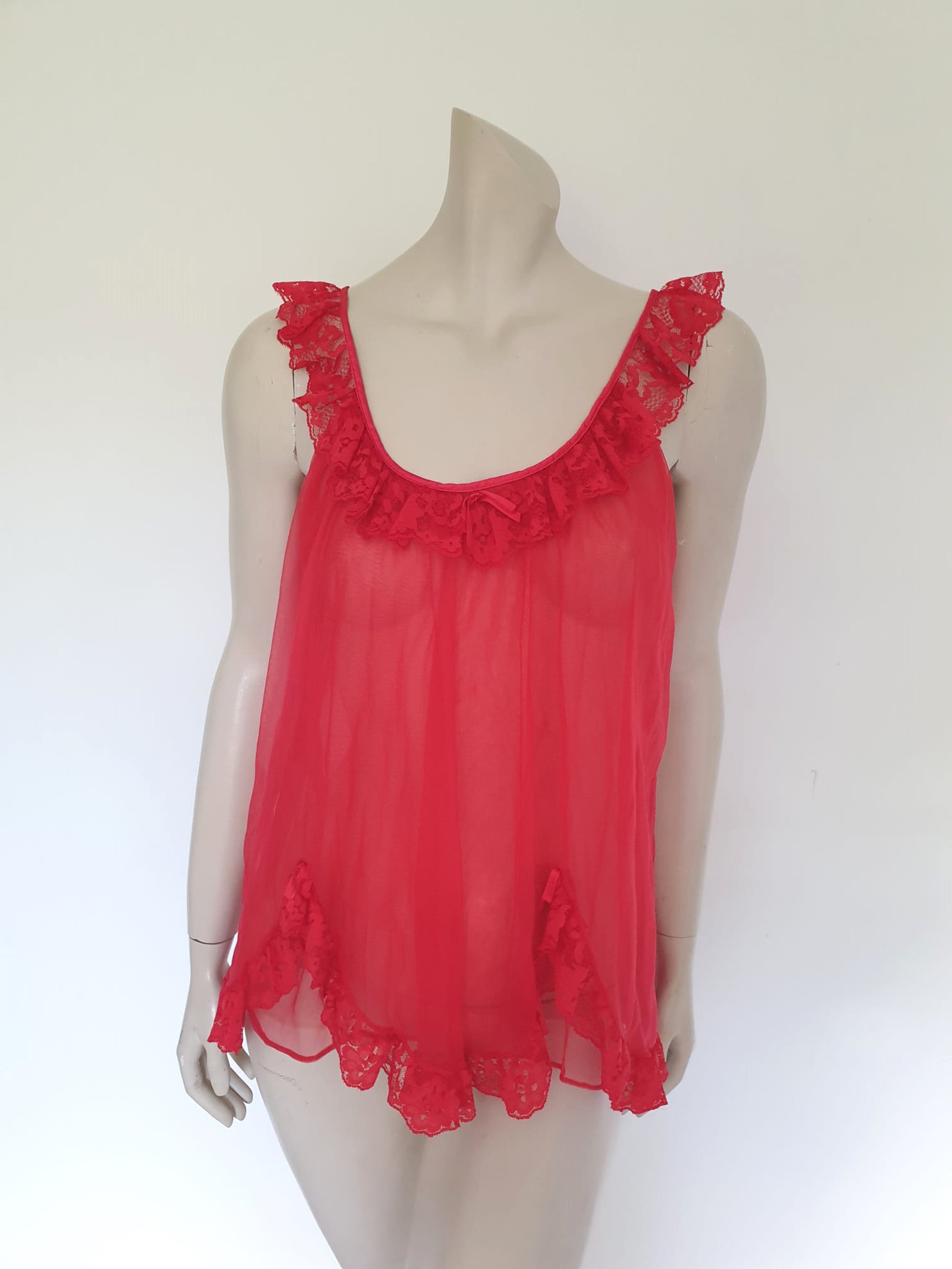 vintage sheer red babydoll nightgown and robe