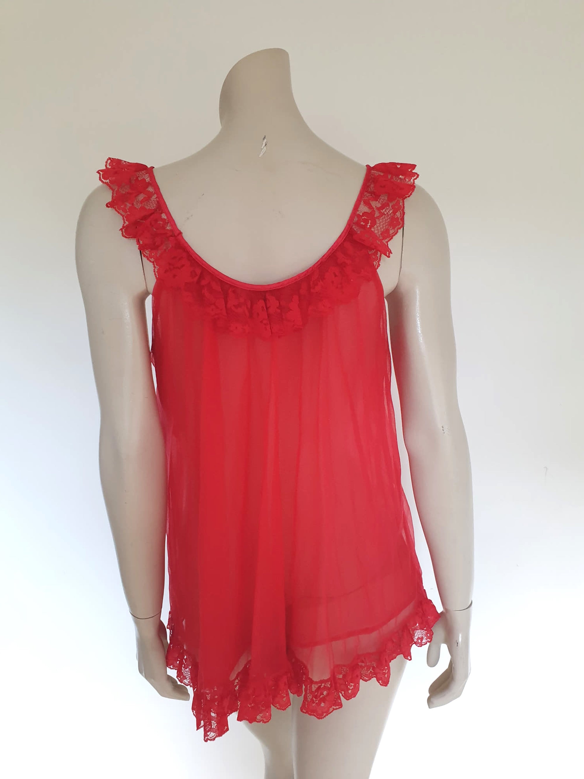 vintage sheer red babydoll nightgown and robe