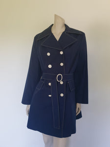 1970s Navy Blue Mini Raincoat - M