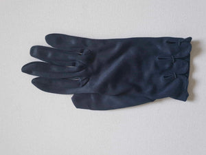 1960s vintage navy blue wrist gloves with fancy edge by kayser nylon size 6.5 small