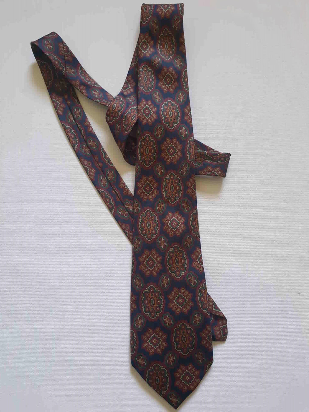 vintage navy blue and maroon paisley silk tie by hardy amies