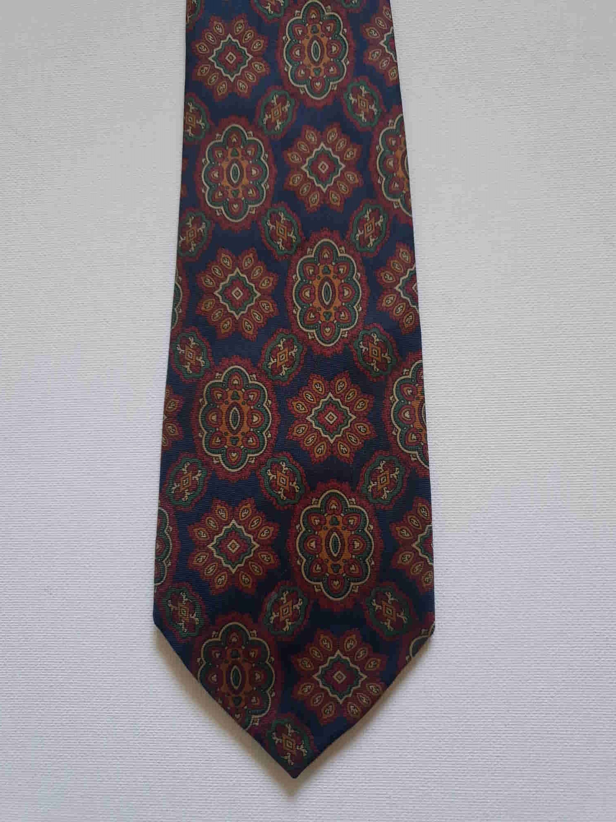 vintage navy blue and maroon paisley silk tie by hardy amies