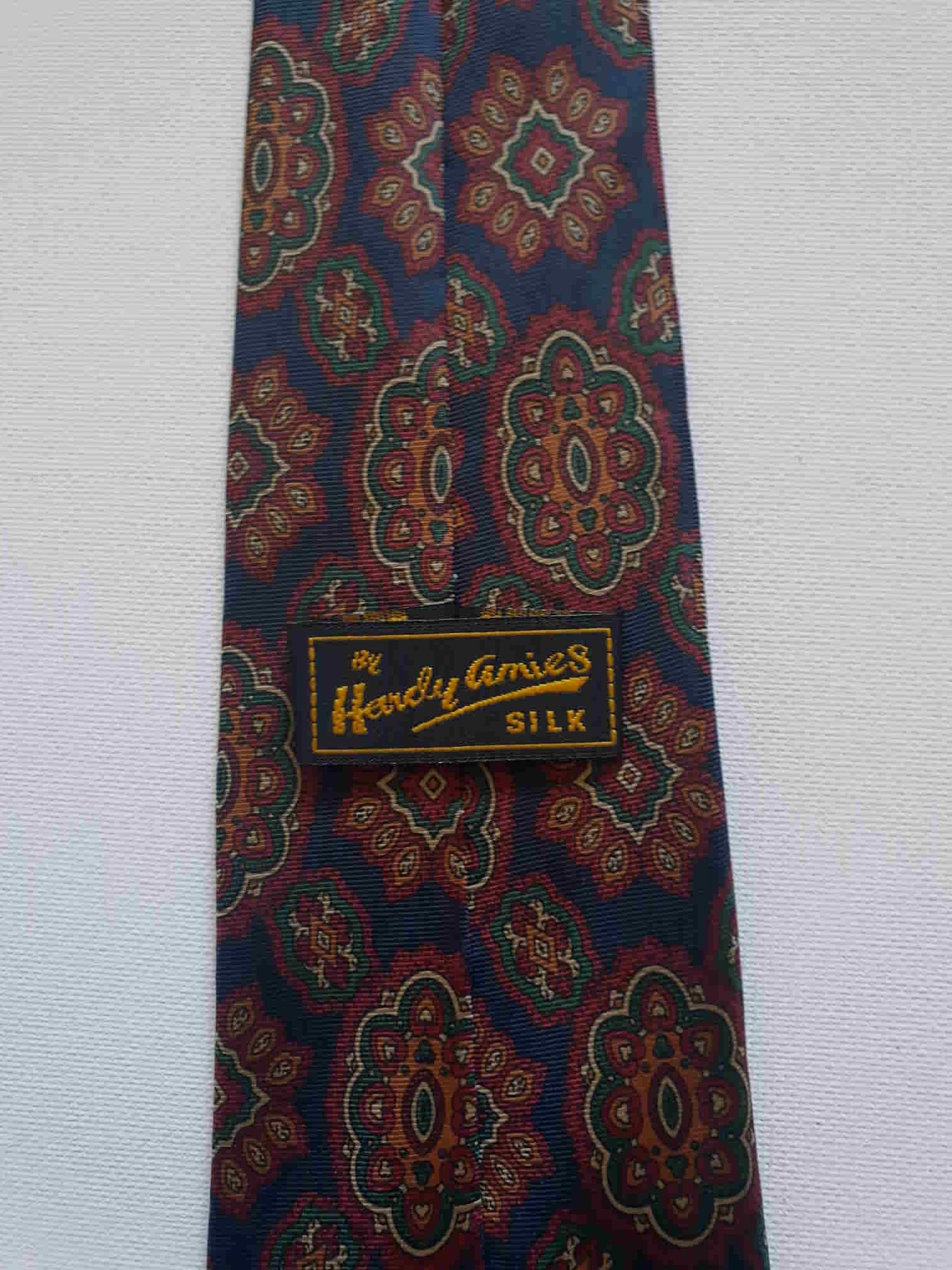 vintage navy blue and maroon paisley silk tie by hardy amies