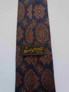 vintage navy blue and maroon paisley silk tie by hardy amies