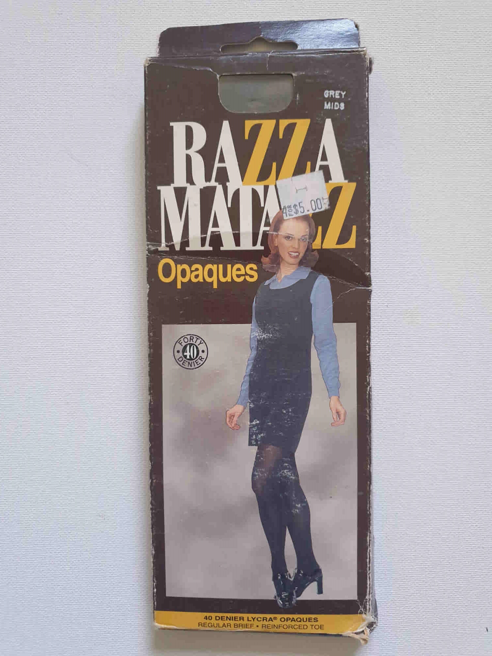 vintage grey opaque tights by Razza matazz - mids