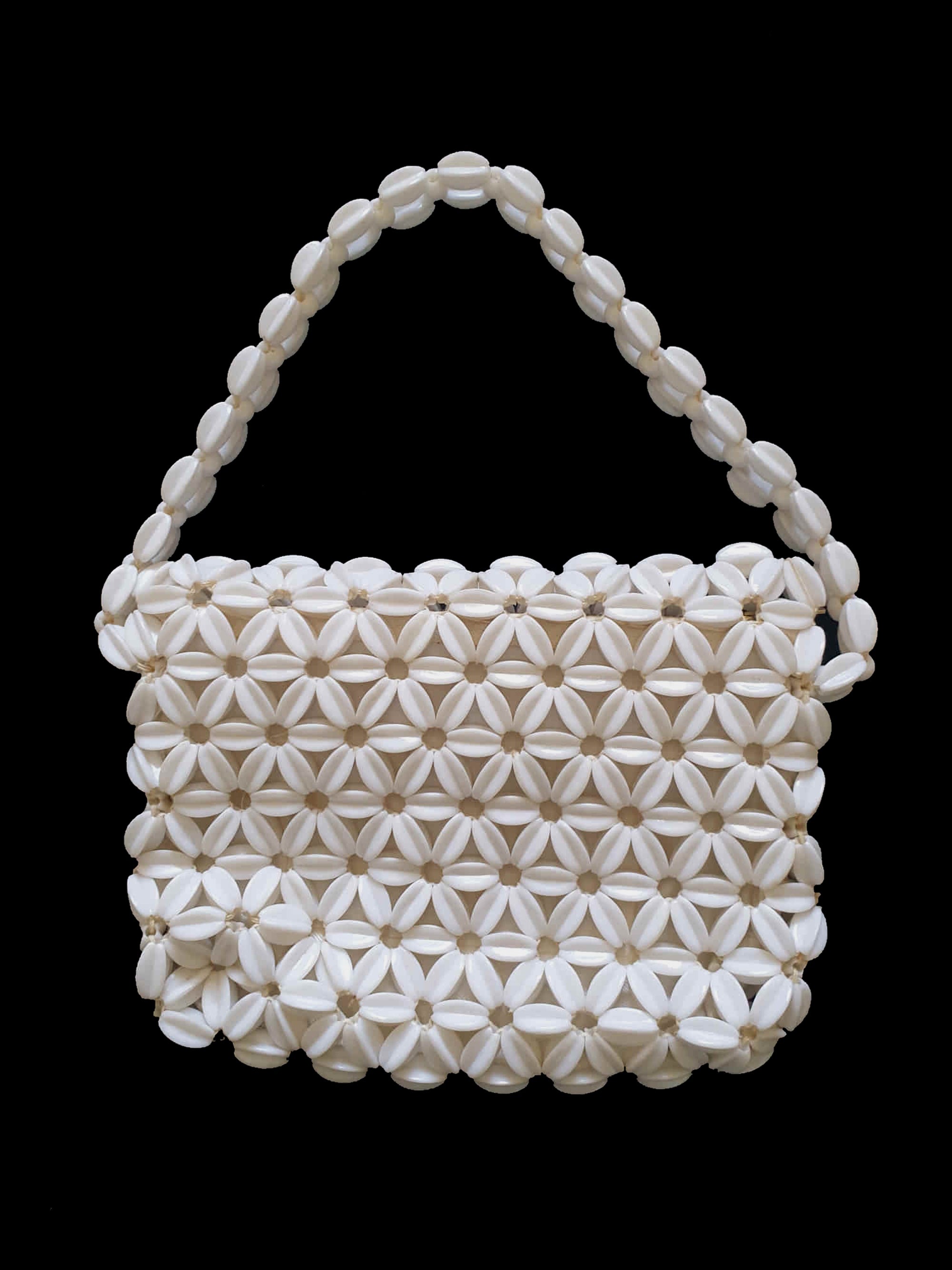 vintage 1960s white flower beaded bag by lanza