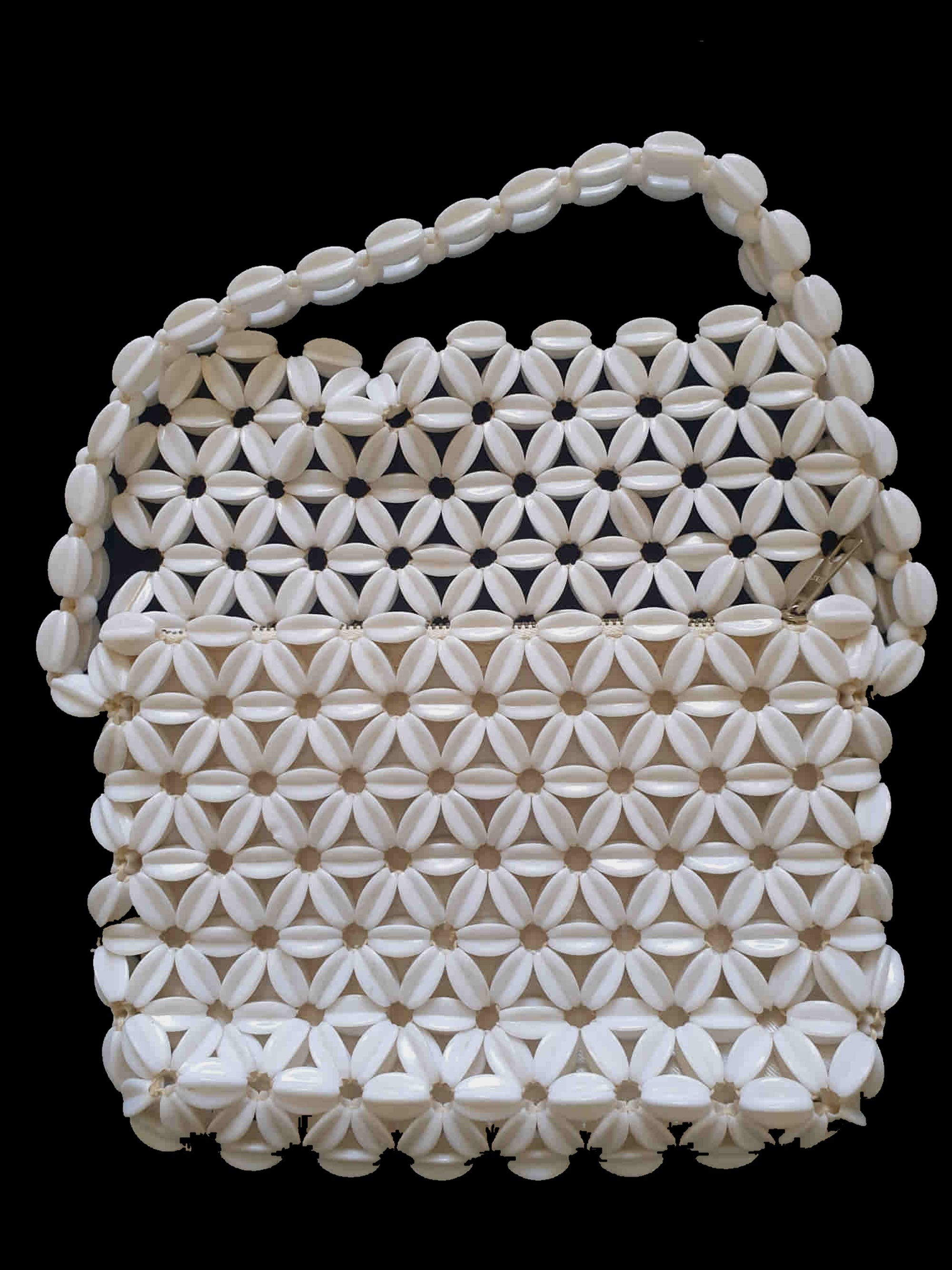 vintage 1960s white flower beaded bag by lanza