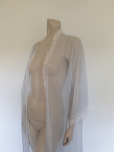 vintage sheer sexy ice blue peignoir or robe with white lace - Sears