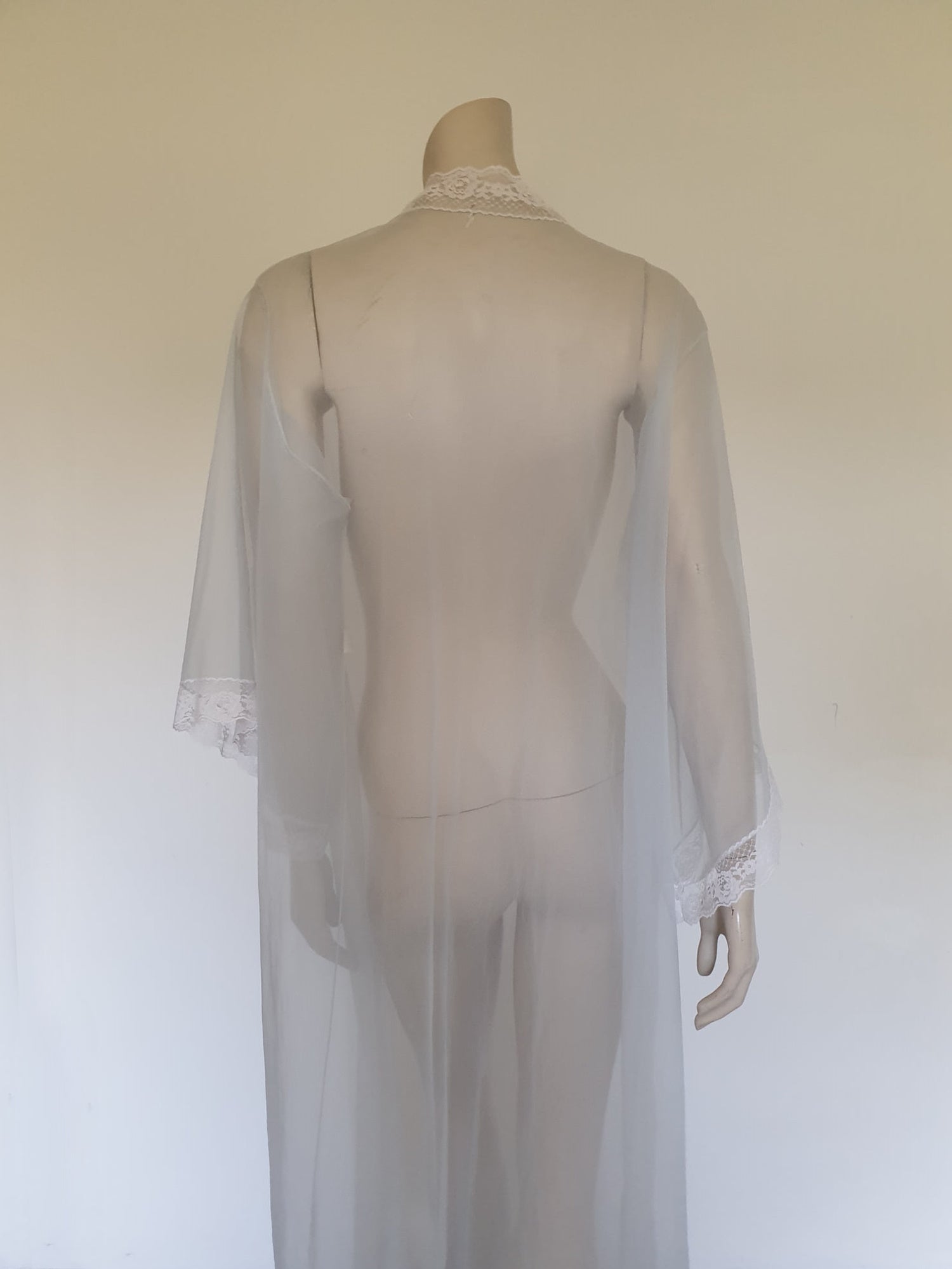 vintage sheer sexy ice blue peignoir or robe with white lace - Sears