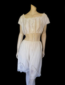 antique edwardian corset cover camisole with lace insertion and pin tucks small 