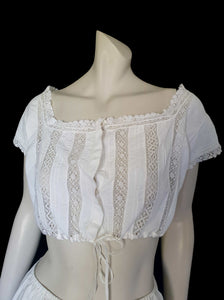 antique edwardian corset cover camisole with lace insertion and pin tucks small 