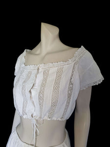 antique edwardian corset cover camisole with lace insertion and pin tucks small 