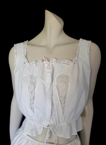 Antique edwardian corset cover camisole top with lace panels medium