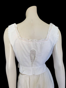 Antique edwardian corset cover camisole top with lace panels medium