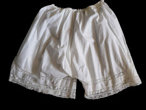 antique vintage wide leg bloomers with lace and embroidery Large
