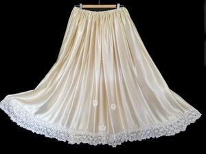1950s vintage full butterscotch satin petticoat skirt with lace Medium