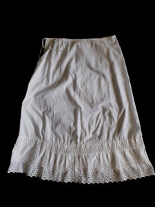 Antique edwardian victorian white cotton petticoat skirt with broderie anglaise eyelet ruffle - Medium