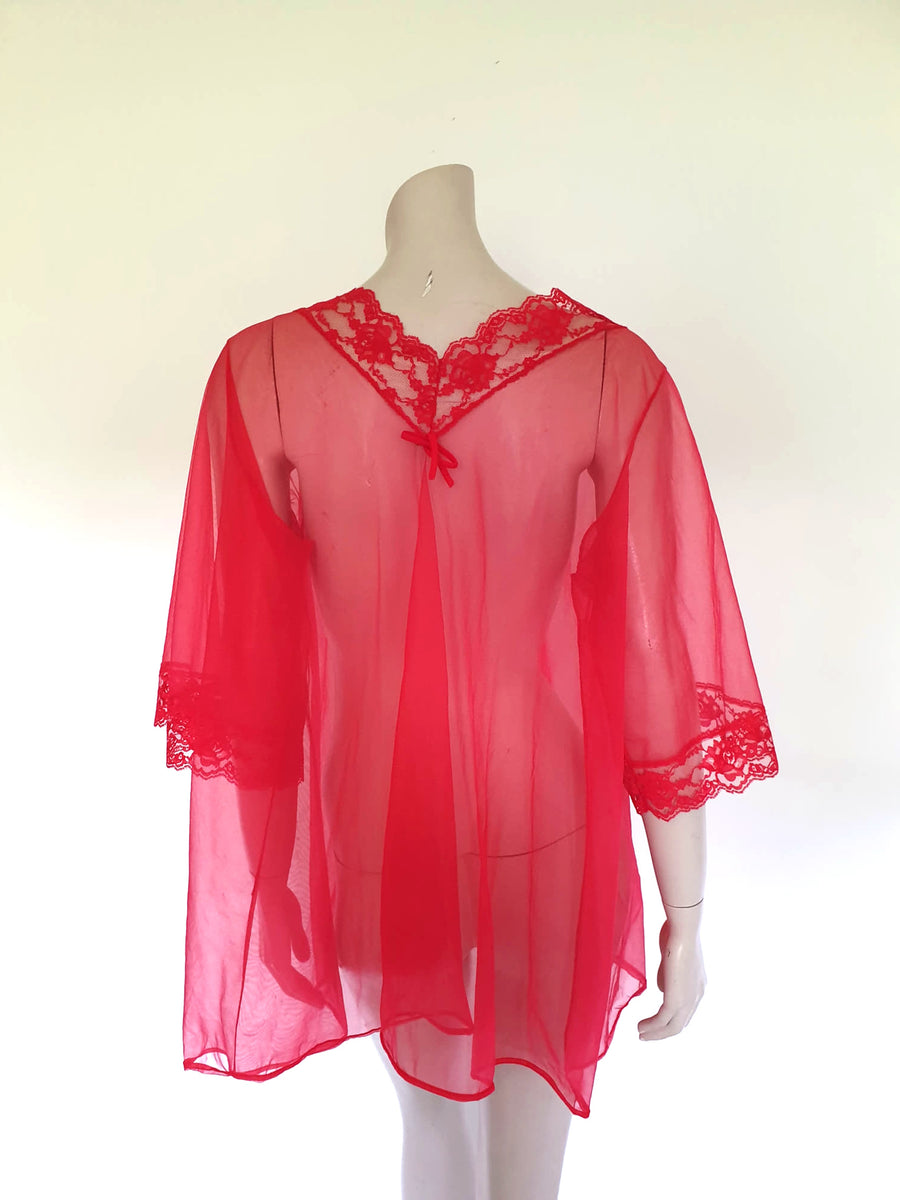 Sheer Red Mini Robe With Fancy Back - M – Louisa Amelia Jane Vintage