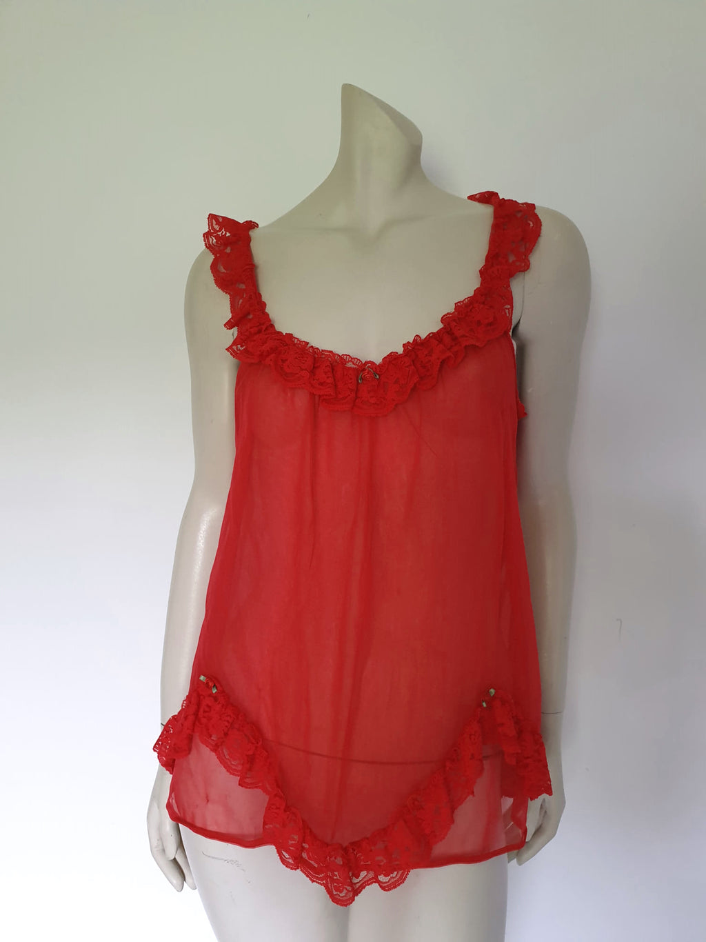 vintage sheer red babydoll nightgown small