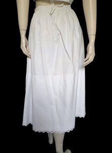 Antique edwardian white cotton petticoat skirt with broderie anglaise or eyelet lace ruffle - Small