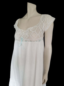 Antique 1920s white petticoat dress with crochet top or yoke and broderie anglaise eyelet ruffle Small