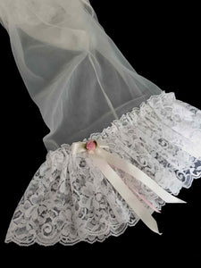 Sheer White Lacy Peignoir With Ribbon Rosettes - M