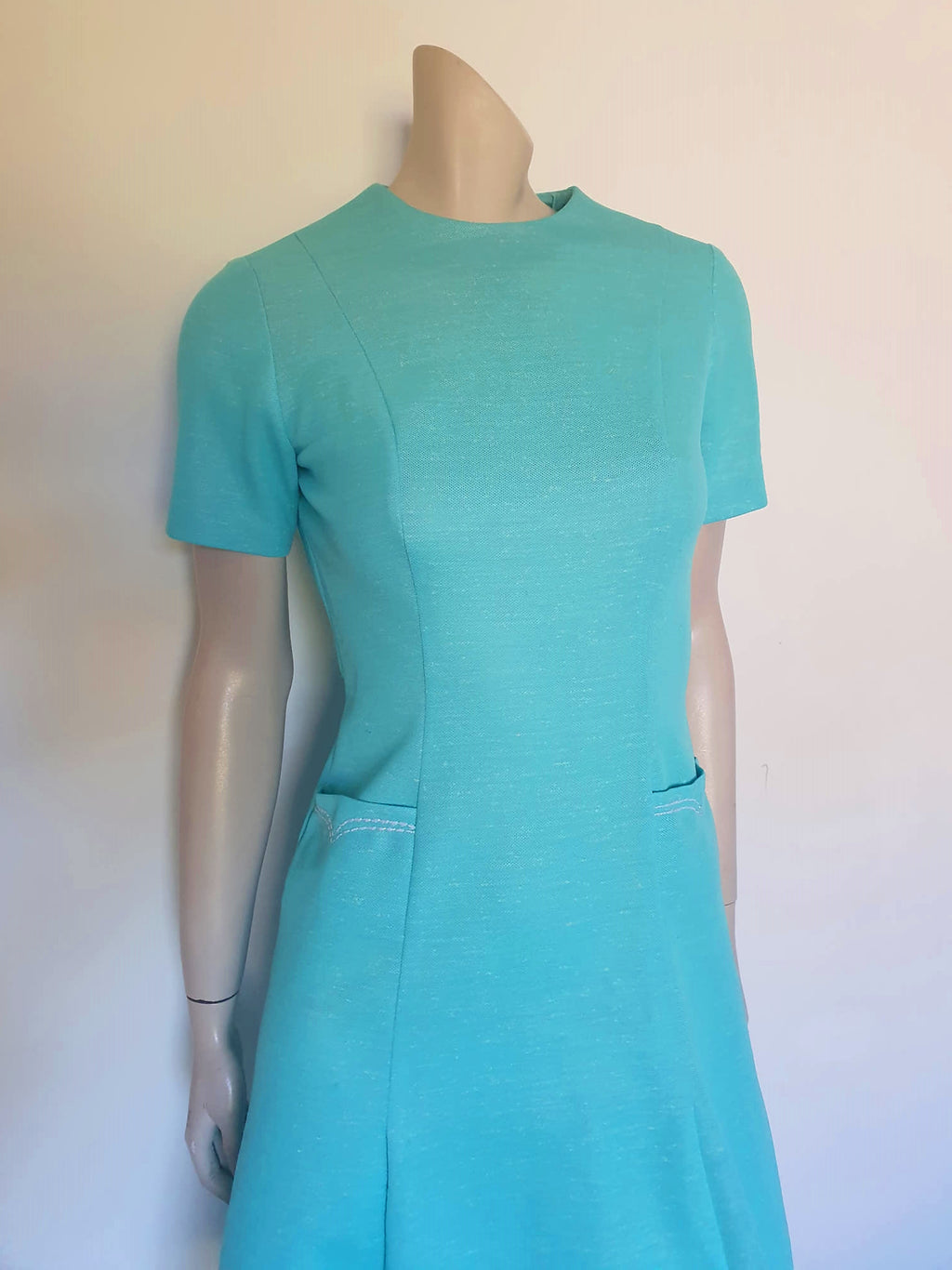 vintage 1960s mod style stretch jersey aqua blue dress small