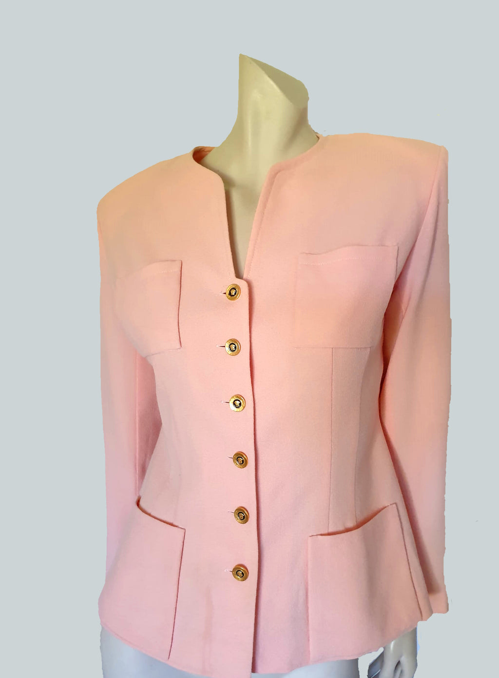 1980s vintage pink wool crepe jacket by anthea crawford medium