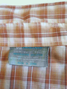 vintage brown checked western style shirt with pearl press studs by ambassador Medium