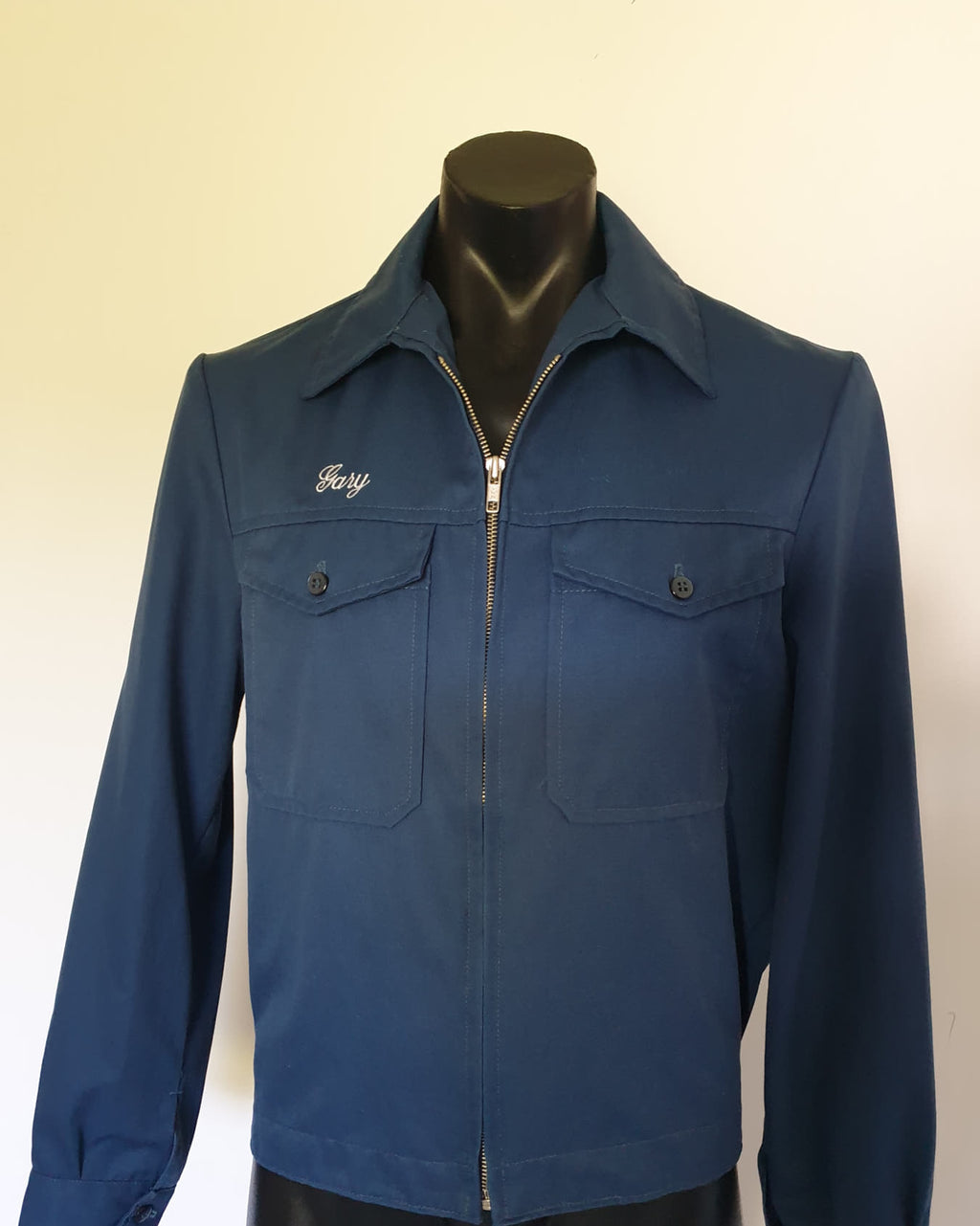 vintage workwear 1970s blue zip front work jacket by Yakka 97R Medium