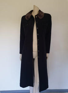 vintage 1990s  goth style black coat with faux fur collar by studibaker - small