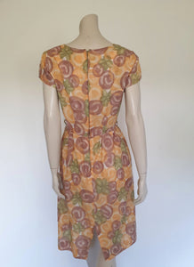 1960s vintage peach and plum cotton dress by American Accent - Medium