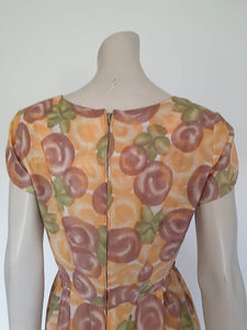 1960s vintage peach and plum cotton dress by American Accent - Medium