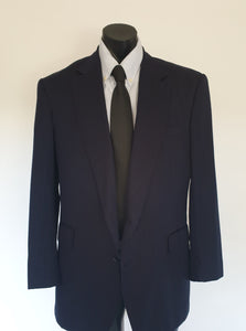 vintage classic navy blue pinstriped jacket by strickland & sons savile row superfine wool - size 42R