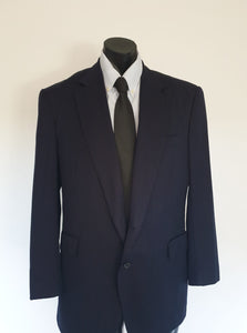 vintage classic navy blue pinstriped jacket by strickland & sons savile row superfine wool - size 42R