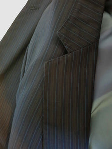 vintage classic navy blue pinstriped jacket by strickland & sons savile row superfine wool - size 42R